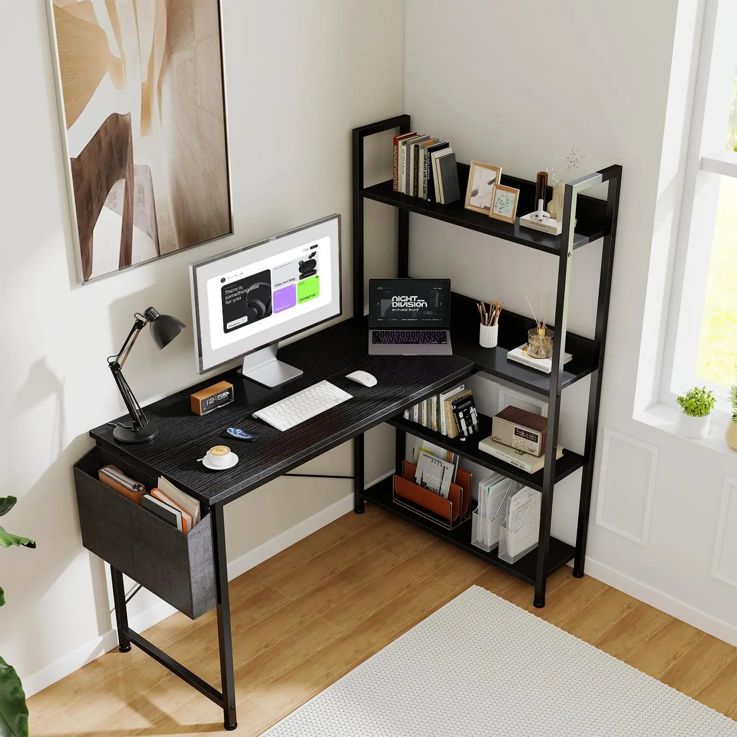 JHK L Shaped Desk with Storage Shelf for Home Office