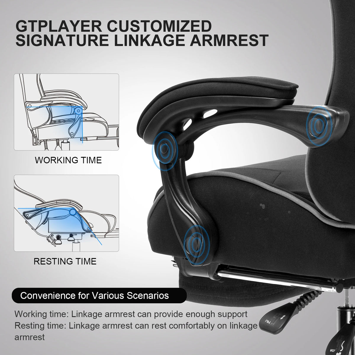 GTPLAYER Gaming Chair With Footrest, Lumbar Support, Headrest