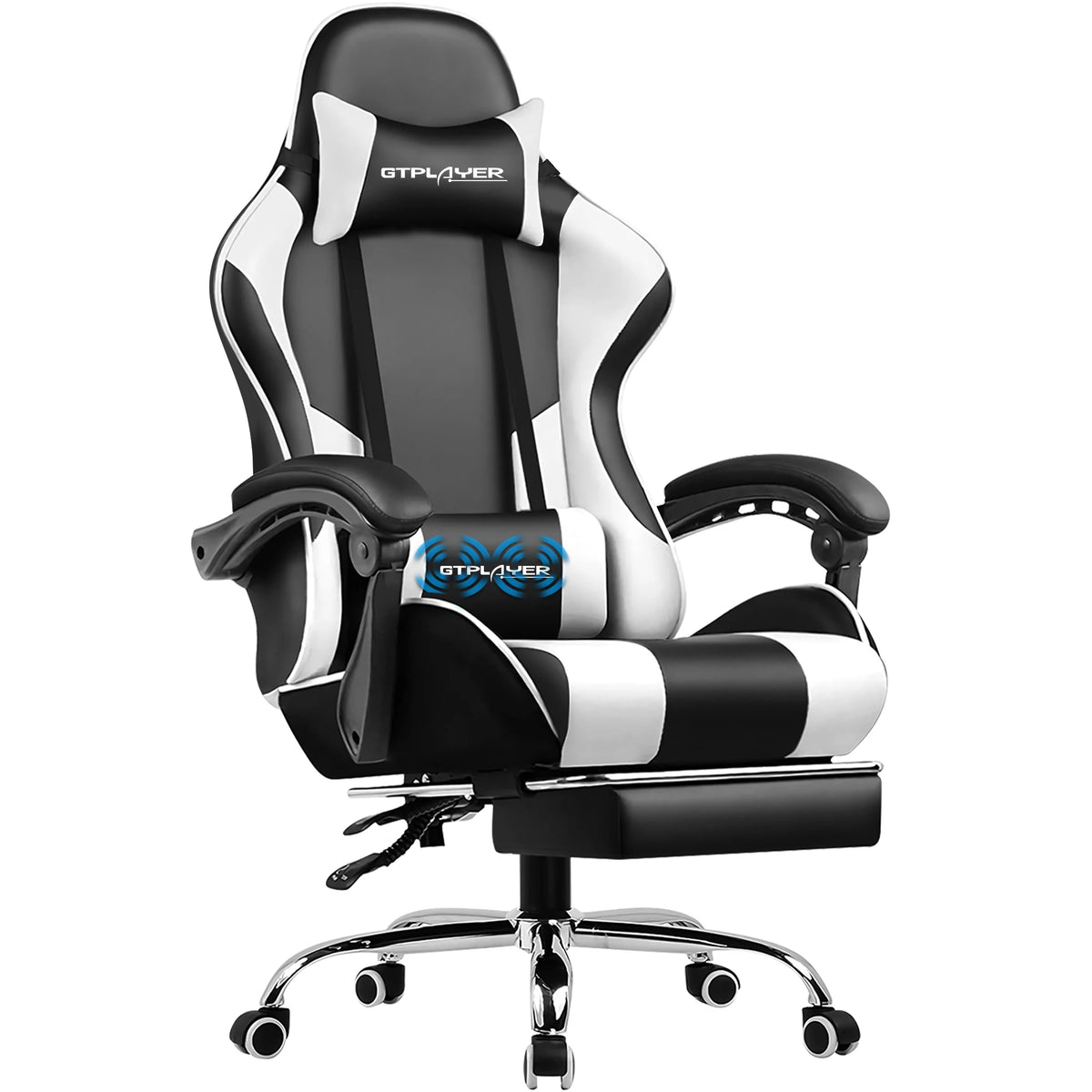 GTPLAYER Gaming Chair With Footrest, Swivel Seat, Headrest, Lumbar Support