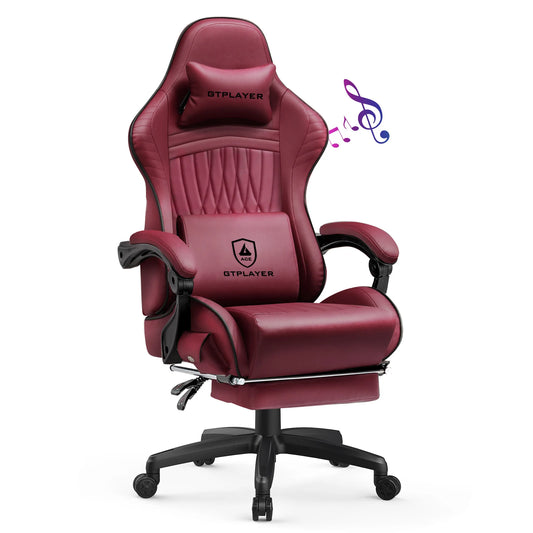GTPLAYER Gaming Chair Faux Leather Swivel With Built In Speakers Footrest