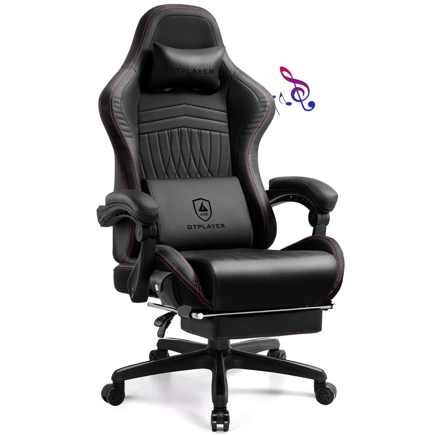 GTPLAYER Gaming Chair Faux Leather Swivel With Built In Speakers Footrest