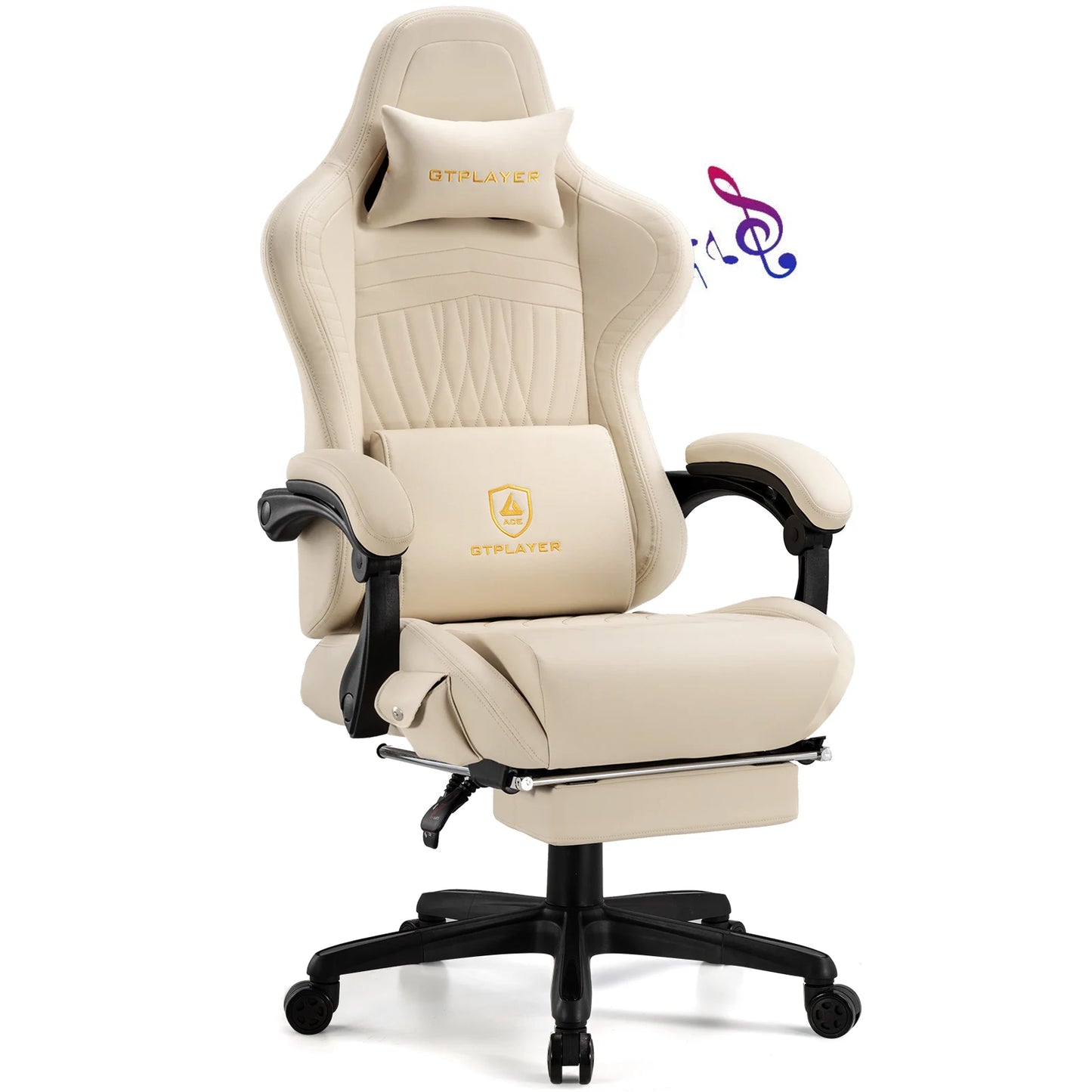 GTPLAYER Gaming Chair Faux Leather Swivel With Built In Speakers Footrest