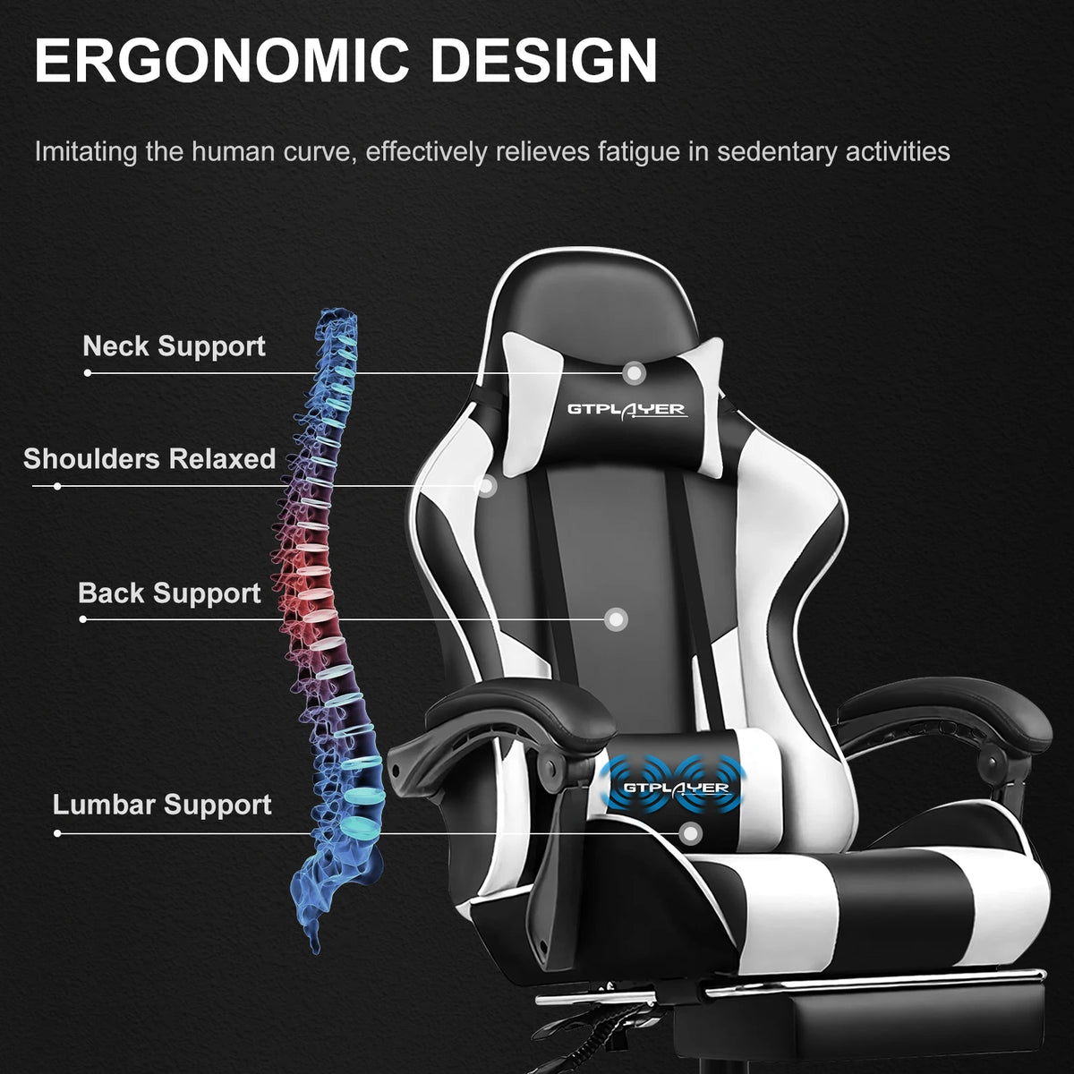 GTPLAYER Gaming Chair With Footrest, Swivel Seat, Headrest, Lumbar Support