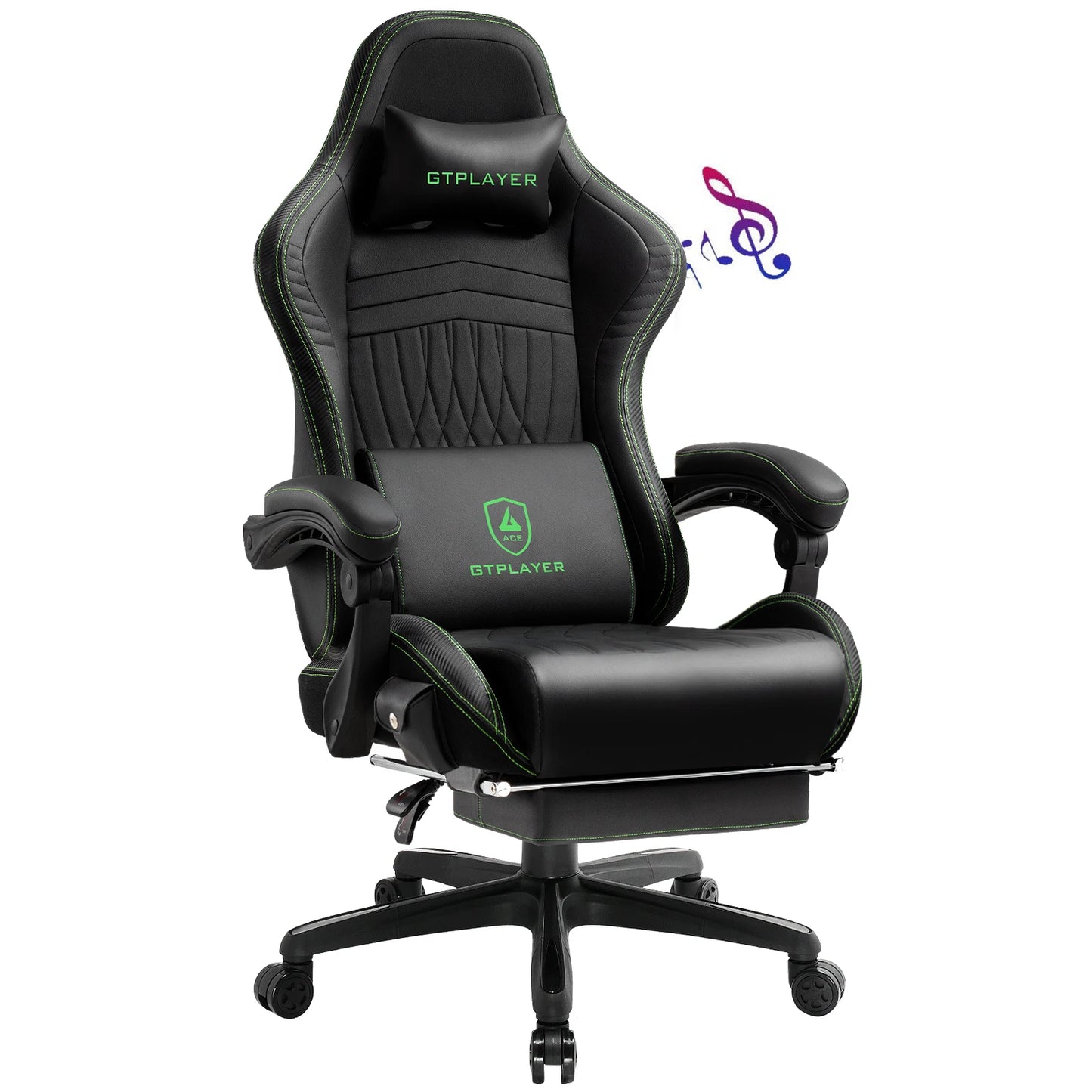 GTPLAYER Gaming Chair Faux Leather Swivel With Built In Speakers Footrest