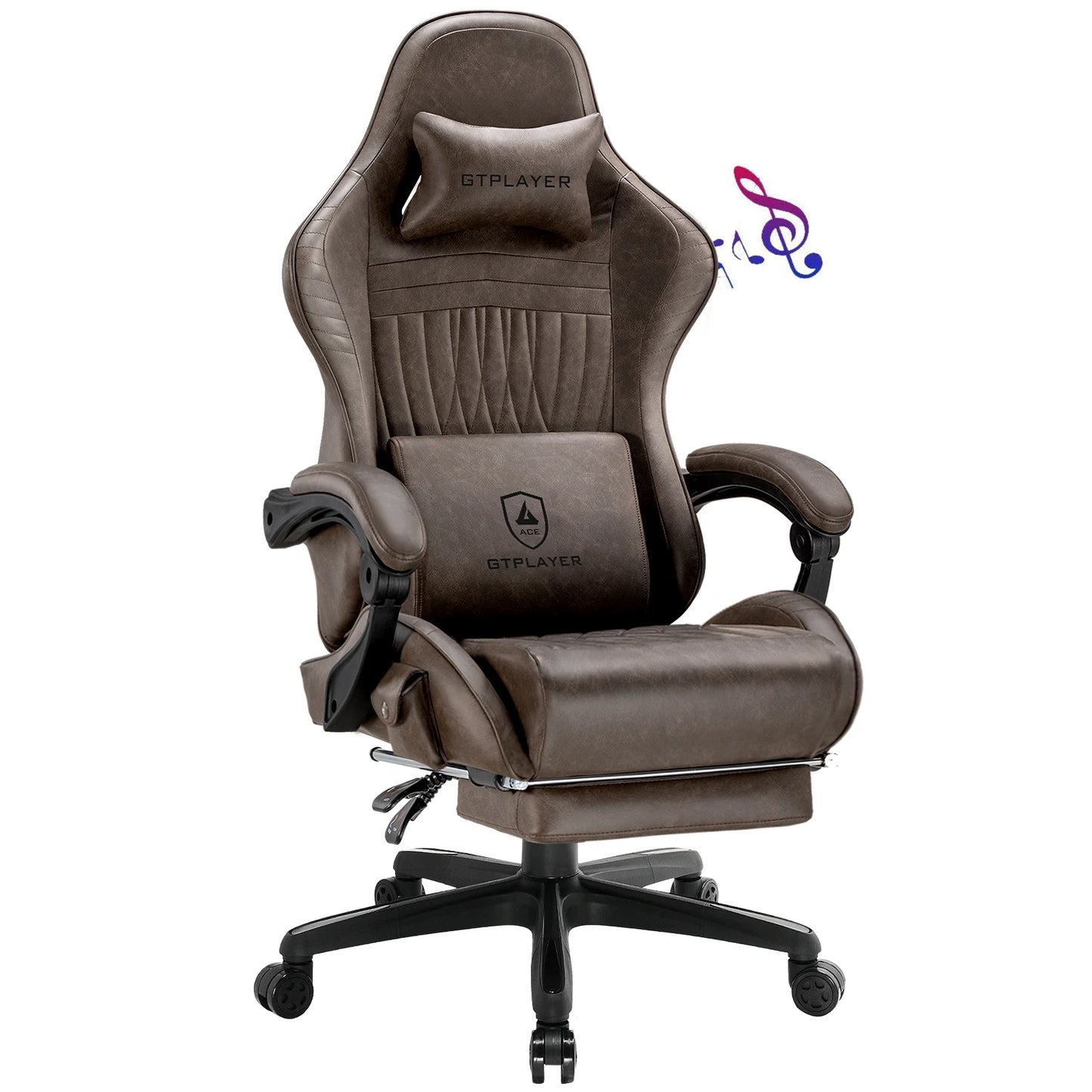 GTPLAYER Gaming Chair Faux Leather Swivel With Built In Speakers Footrest
