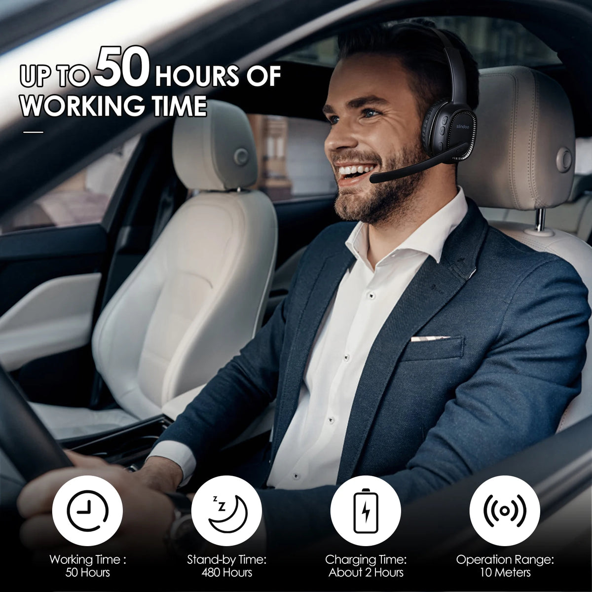 Siindoo JH-101 Wireless Headset with Mic for Office Calls