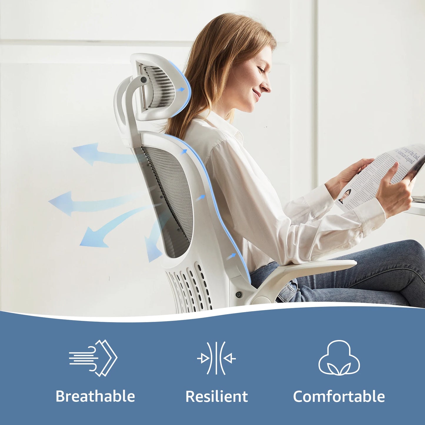 JHK Mesh Ergonomic Office Chair With Flip Up Arms And Lumbar Support