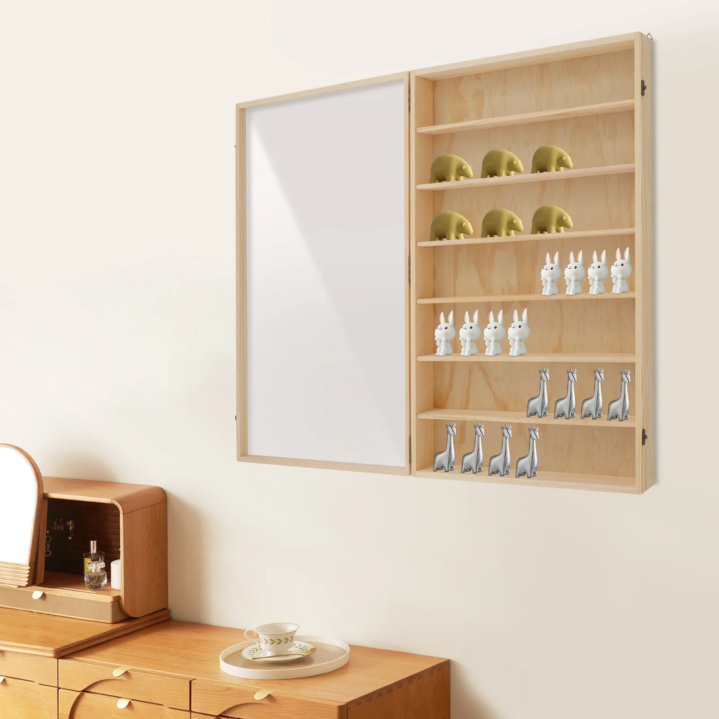 7-Tier Wall-Mounted Wooden Display Cabinet for Model Cars and Figures