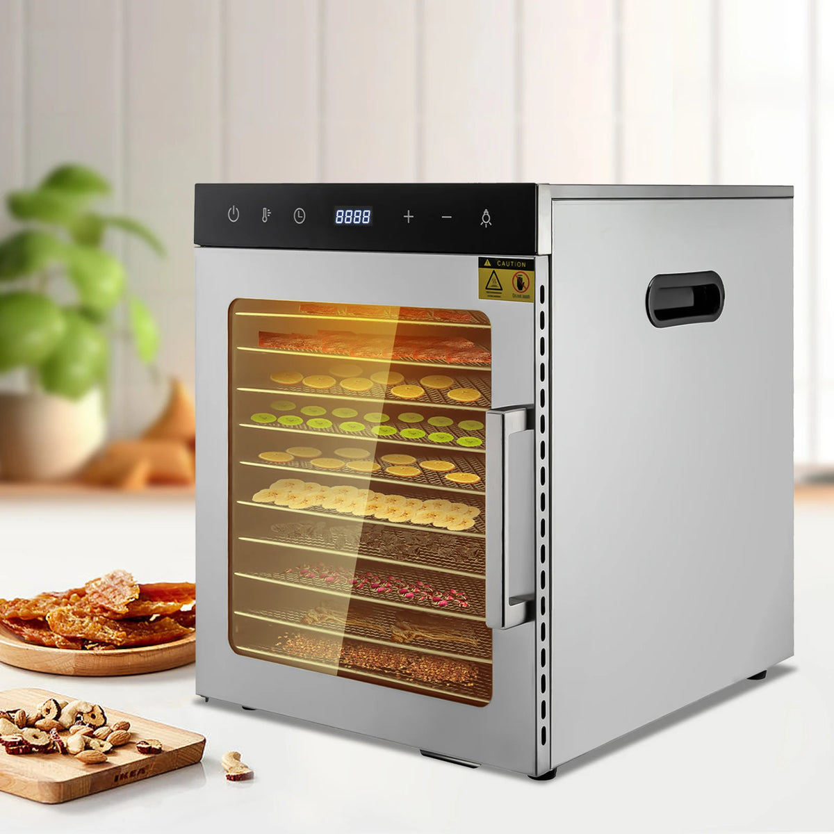 800W Electric Food Dryer Machine with Digital Temperature 10/12 Stainless Steel Trays Dehydrator for Jerky Veggies Fruits