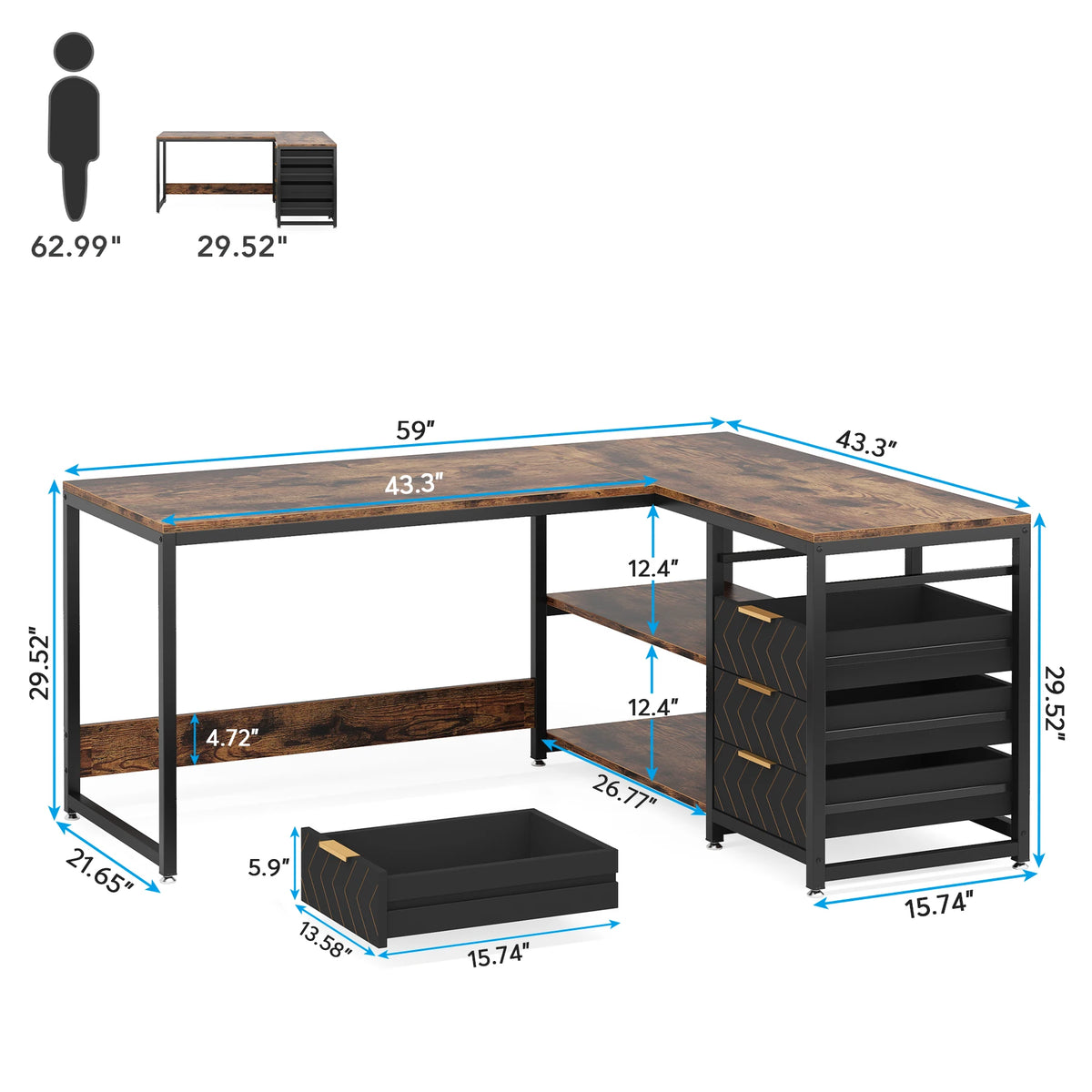 Tribesigns L Shaped Corner Desk With Storage Drawers And Shelves