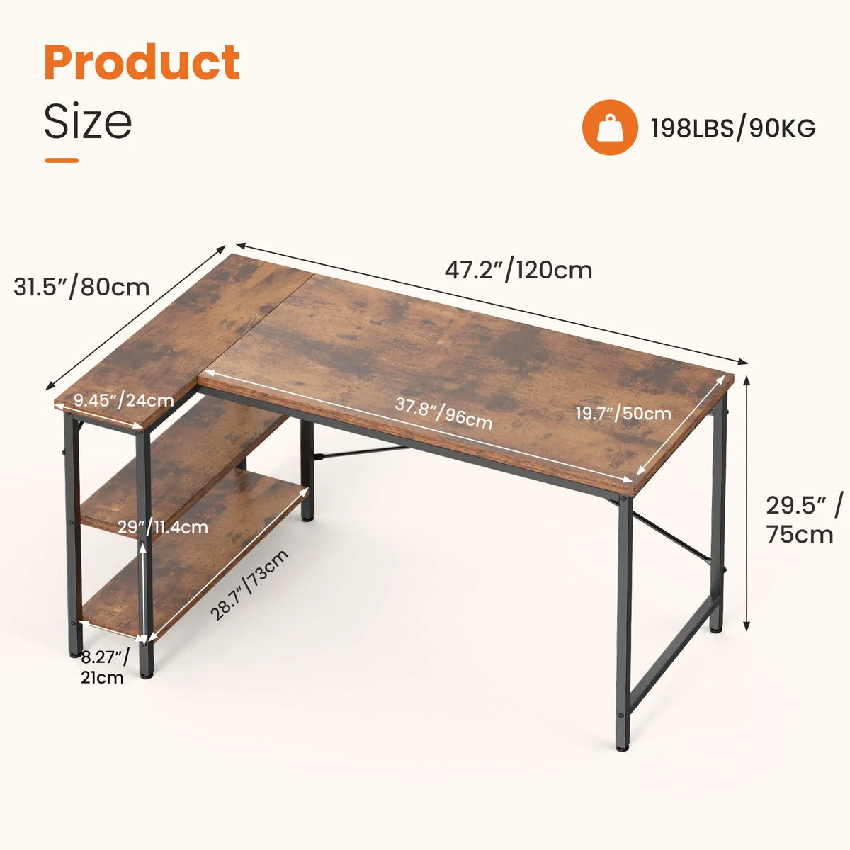 JHK L Shaped Desk With Reversible Storage Shelves Home Office