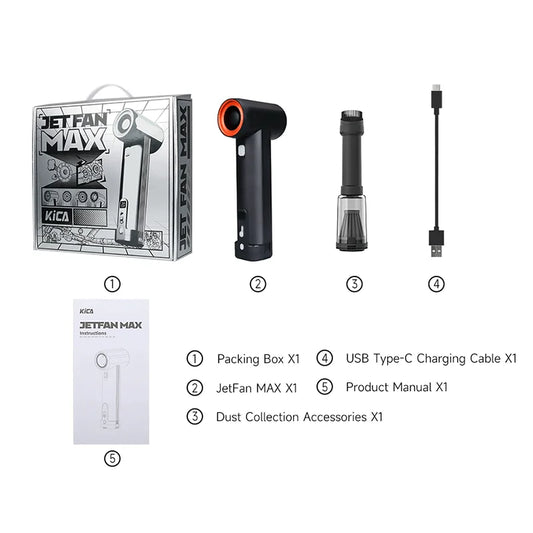 KiCA JetFan Max 785W Handheld Fan Turbo Wind Speed Over 85000RPM&900g, 6x4000mAh Aluminum alloy material Up to 5.5 hours