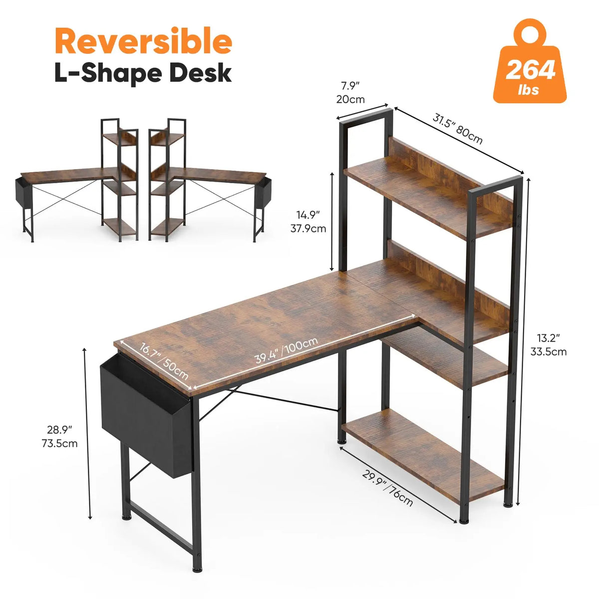JHK L Shaped Desk with Storage Shelf for Home Office