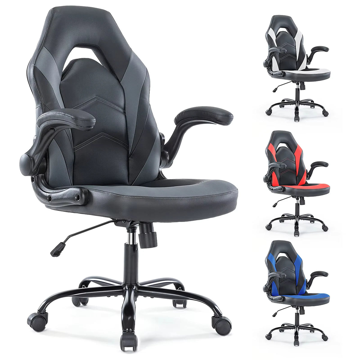 JHK Ergonomic PU Leather Office And Gaming Desk Chair With Flip Up Armrests