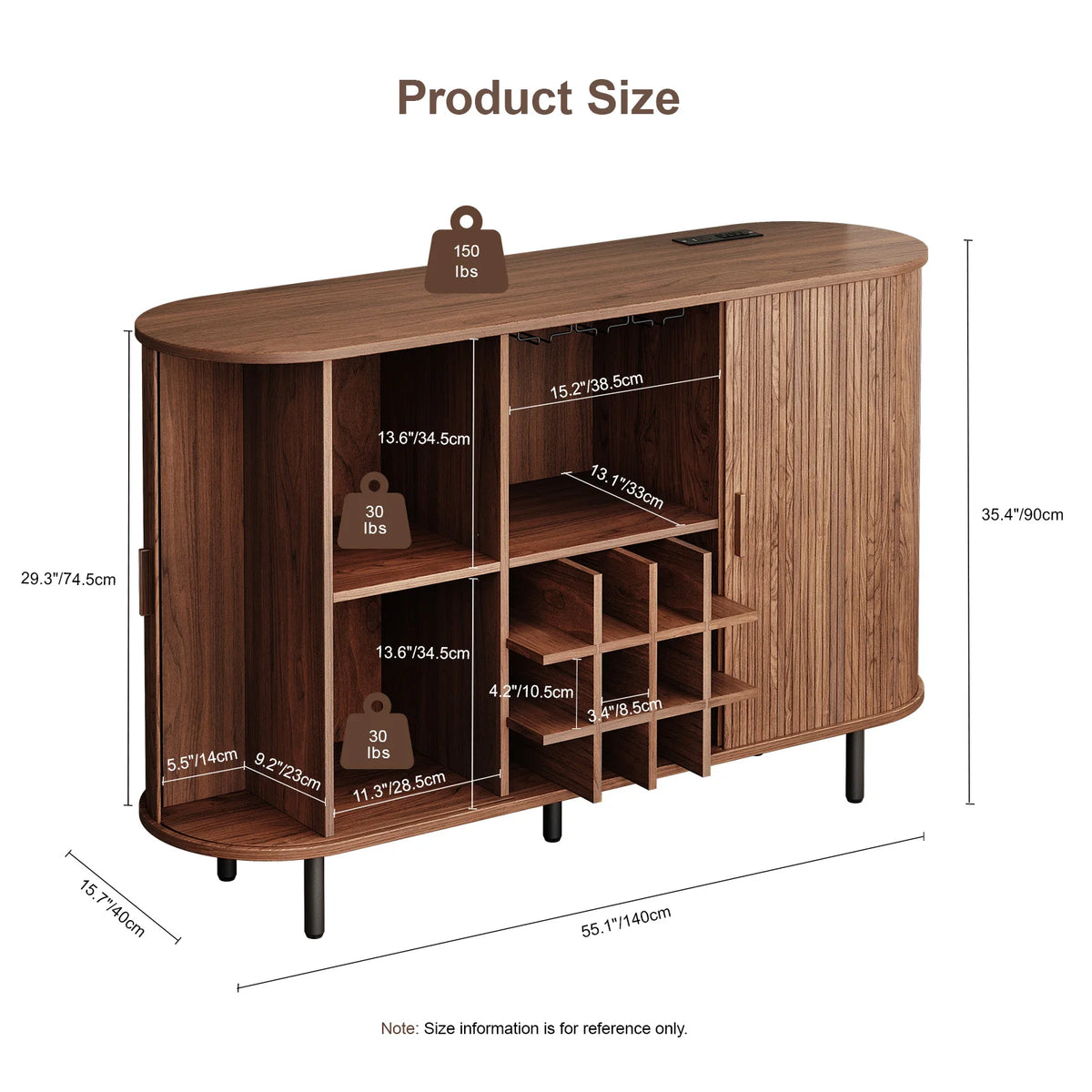 Walnut Wine Bar Cabinet With LED Light And Glass Holder