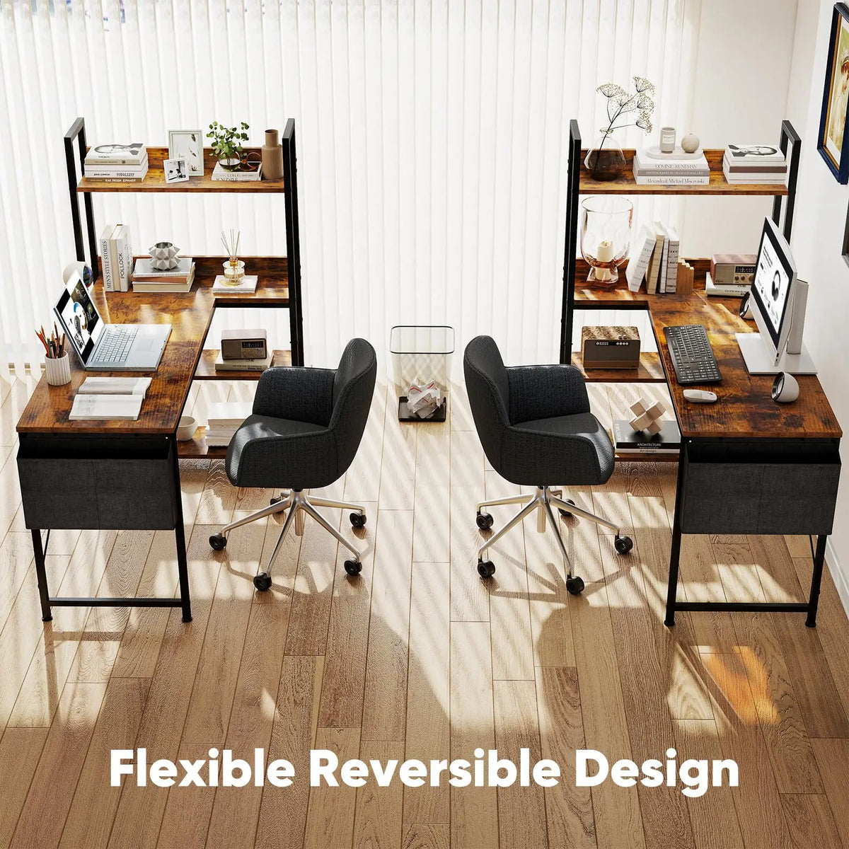 JHK L Shaped Desk with Storage Shelf for Home Office