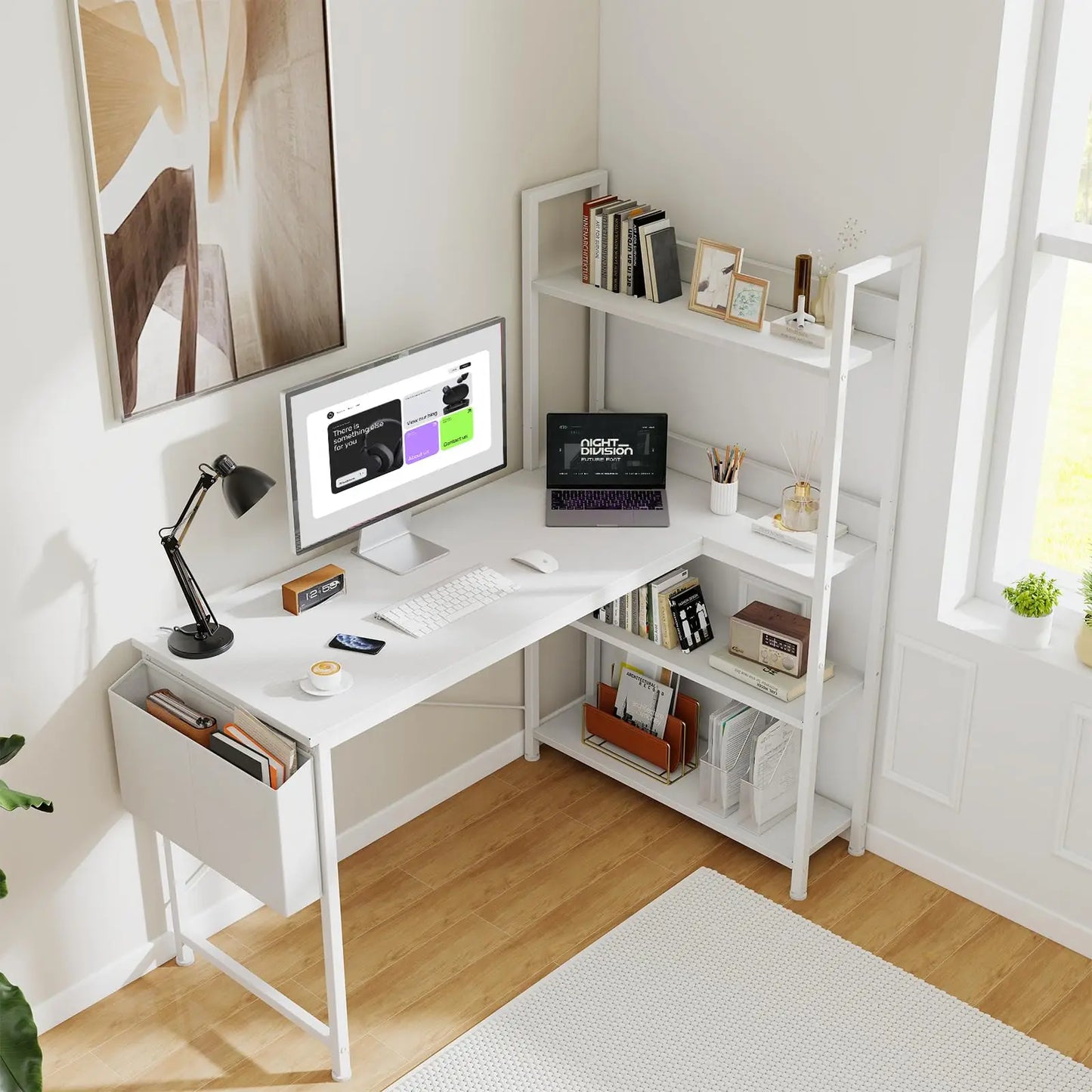 JHK L Shaped Desk with Storage Shelf for Home Office