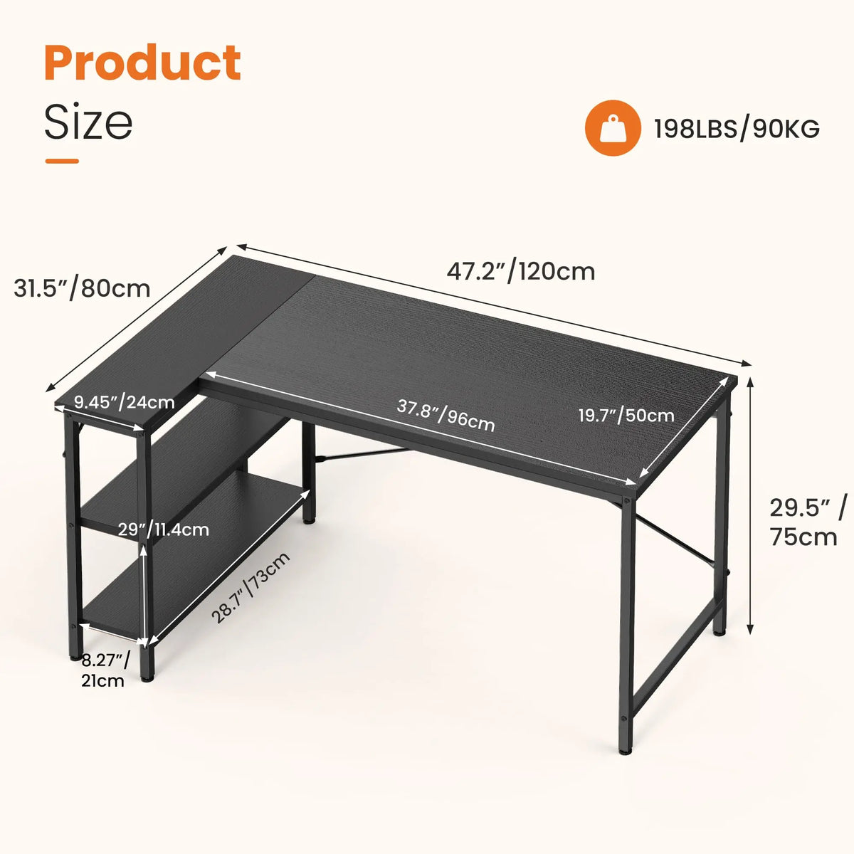 JHK L Shaped Desk With Reversible Storage Shelves Home Office