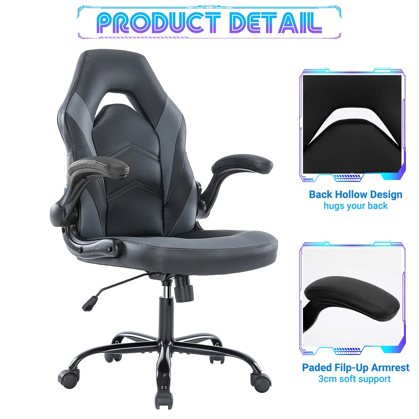 JHK Ergonomic PU Leather Office And Gaming Desk Chair With Flip Up Armrests