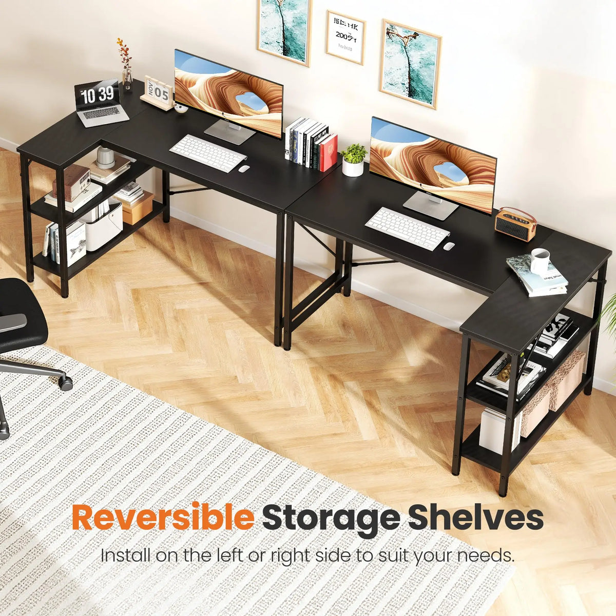 JHK L Shaped Desk With Reversible Storage Shelves Home Office