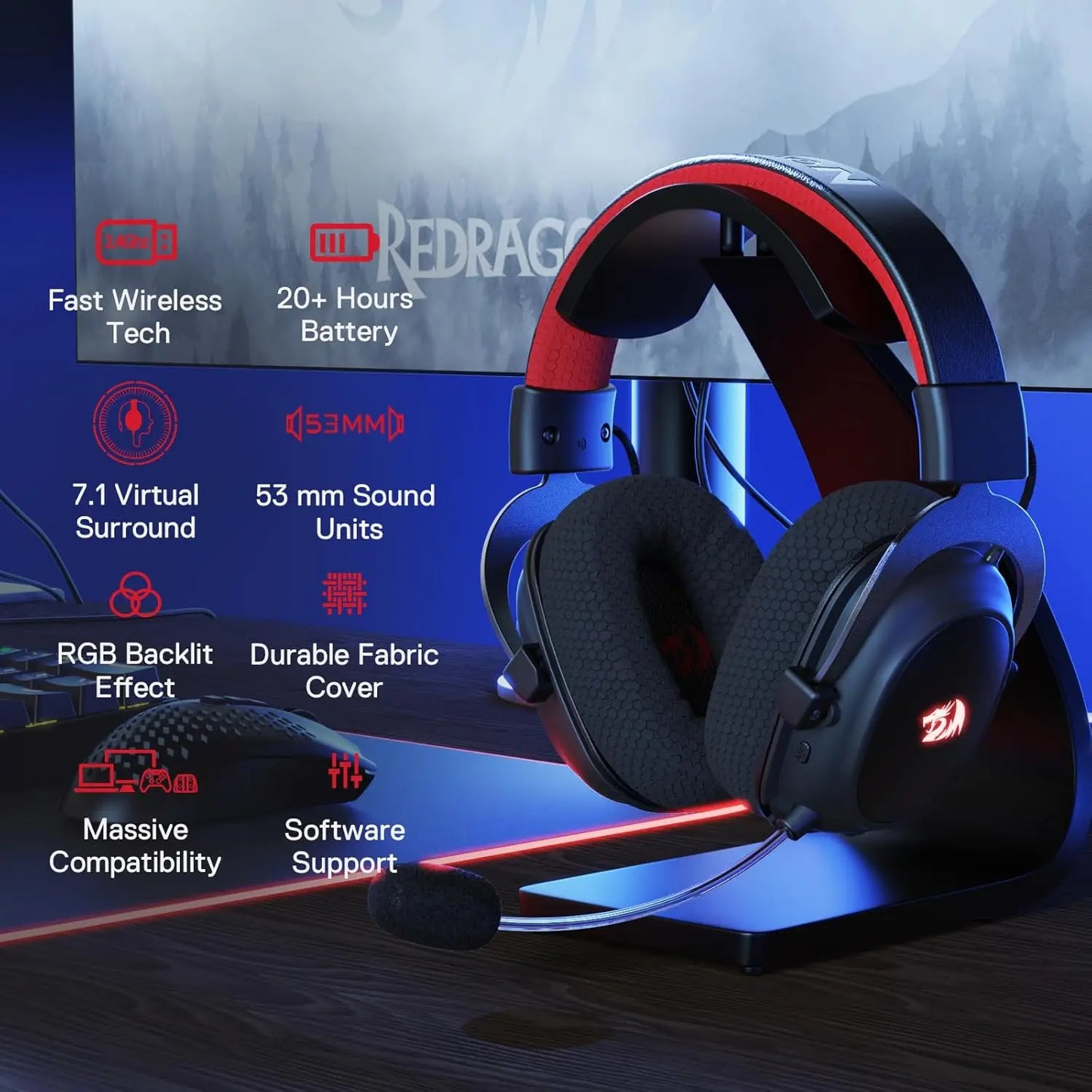 Redragon H510 Pro Zeus-X RGB Wireless Gaming Headset 7.1 Surround Sound