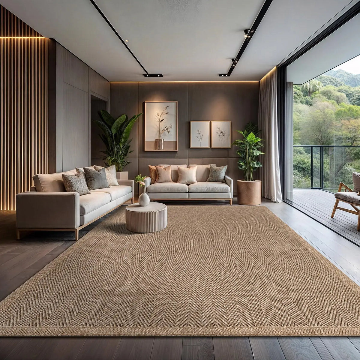 Easy Jute Rug Indoor Outdoor Natural Fiber Herringbone Washable Carpet