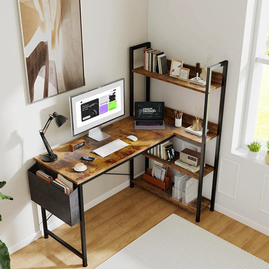 JHK L Shaped Desk with Storage Shelf for Home Office