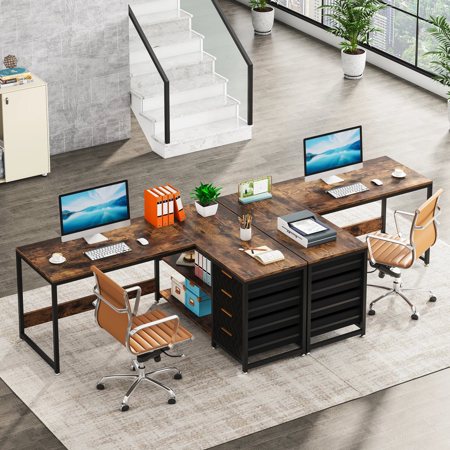Tribesigns L Shaped Corner Desk With Storage Drawers And Shelves