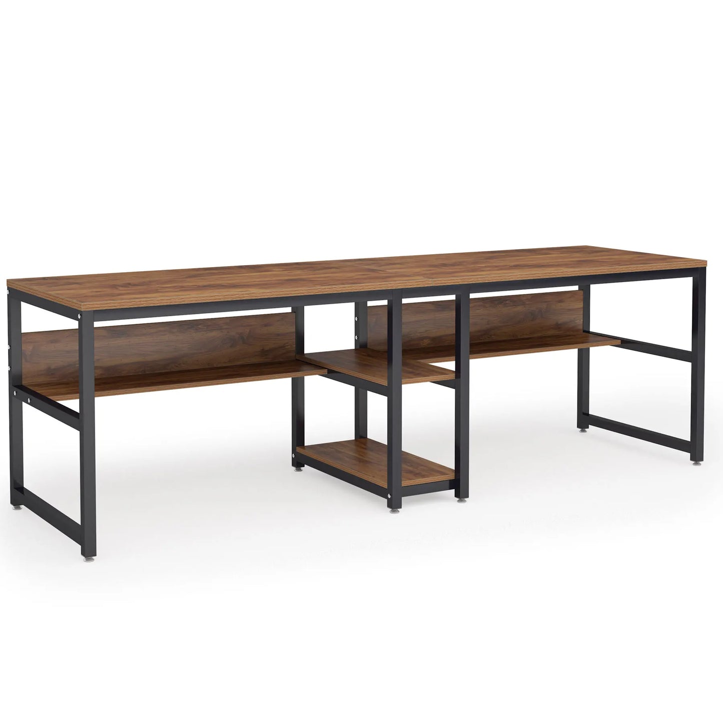 Tribesigns Two Person Desk With Bookshelf Rustic Workstation