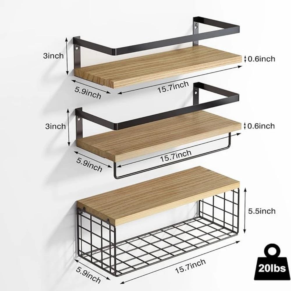 Wall Mounted 4-Tier Floating Shelves Over Toilet With Wire Basket