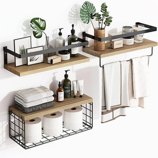 Wall Mounted 4-Tier Floating Shelves Over Toilet With Wire Basket