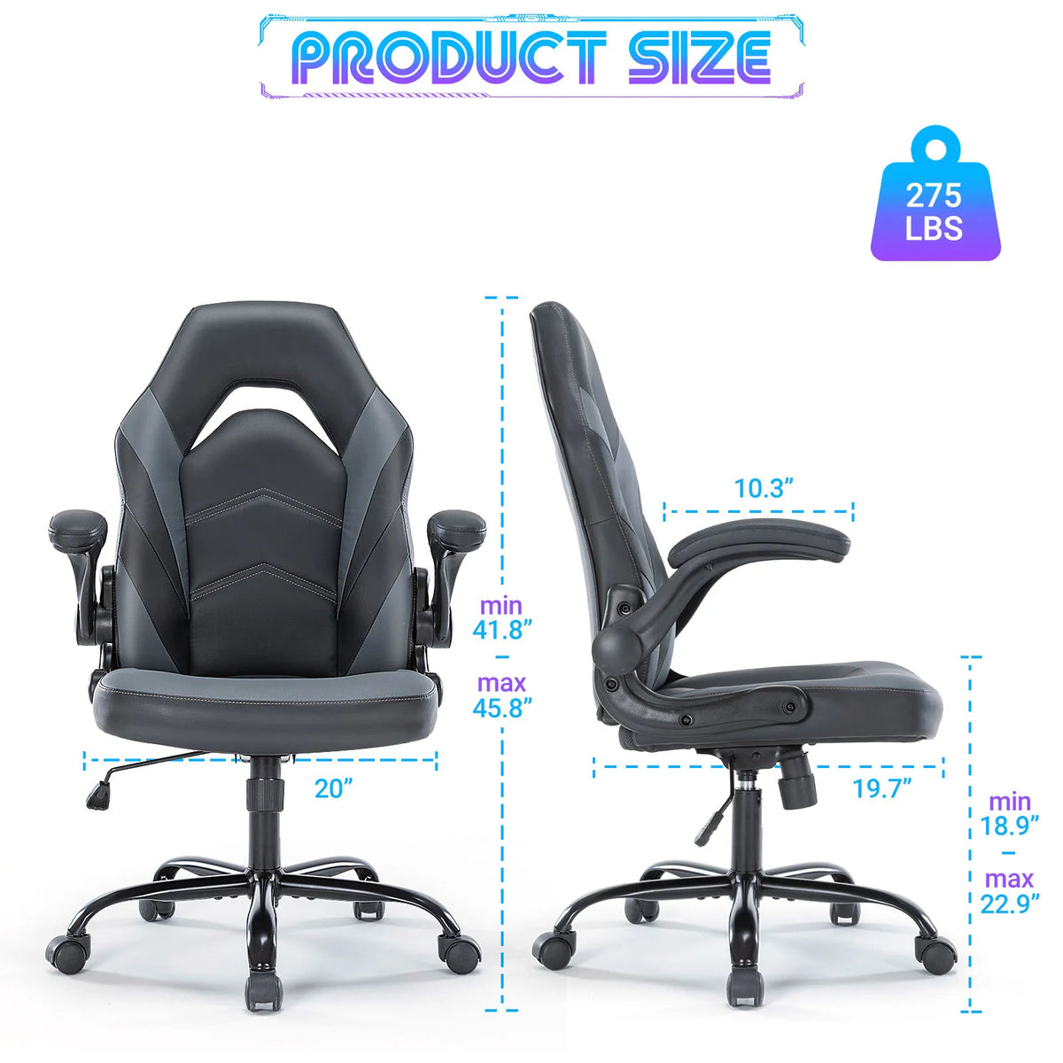JHK Ergonomic PU Leather Office And Gaming Desk Chair With Flip Up Armrests
