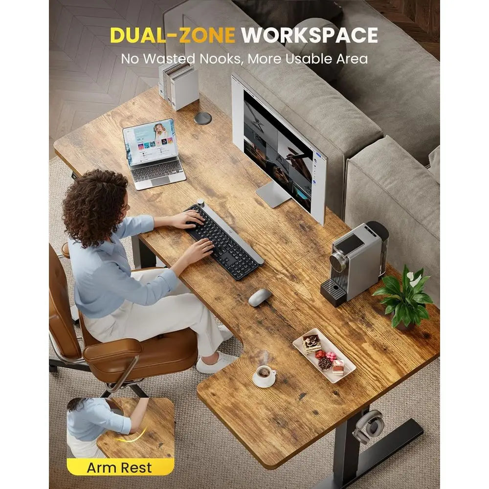 Electric Corner Desk With Adjustable Sit-Stand And Memory Controller