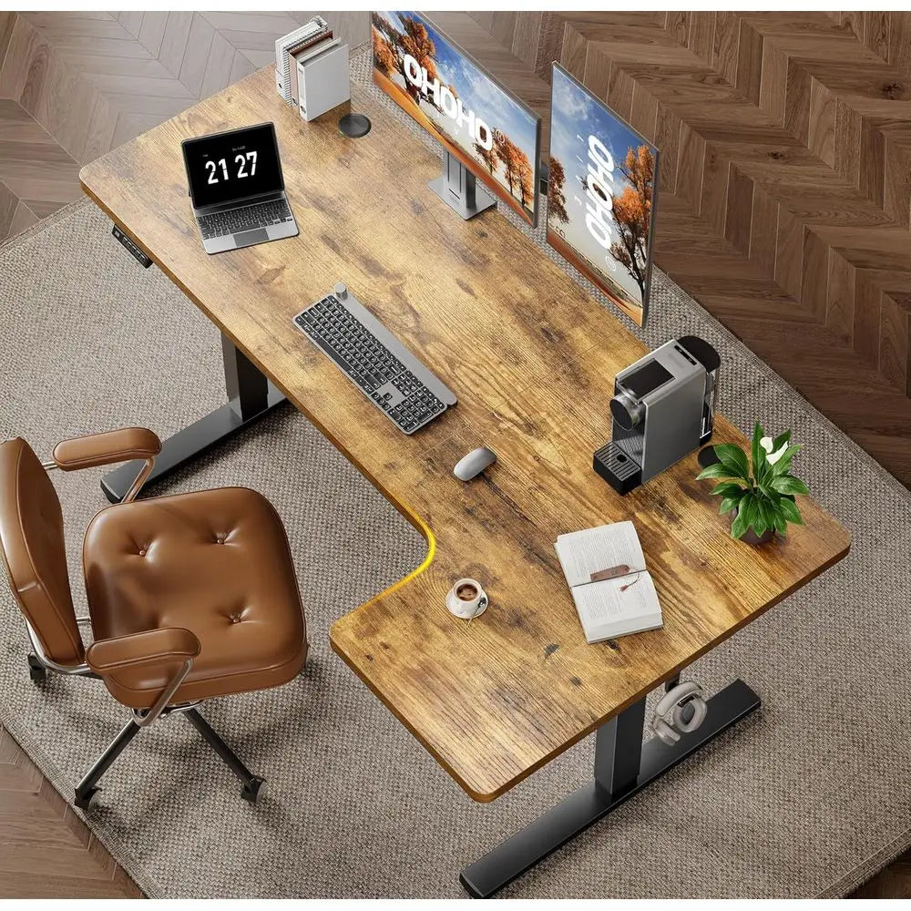 Electric Corner Desk With Adjustable Sit-Stand And Memory Controller