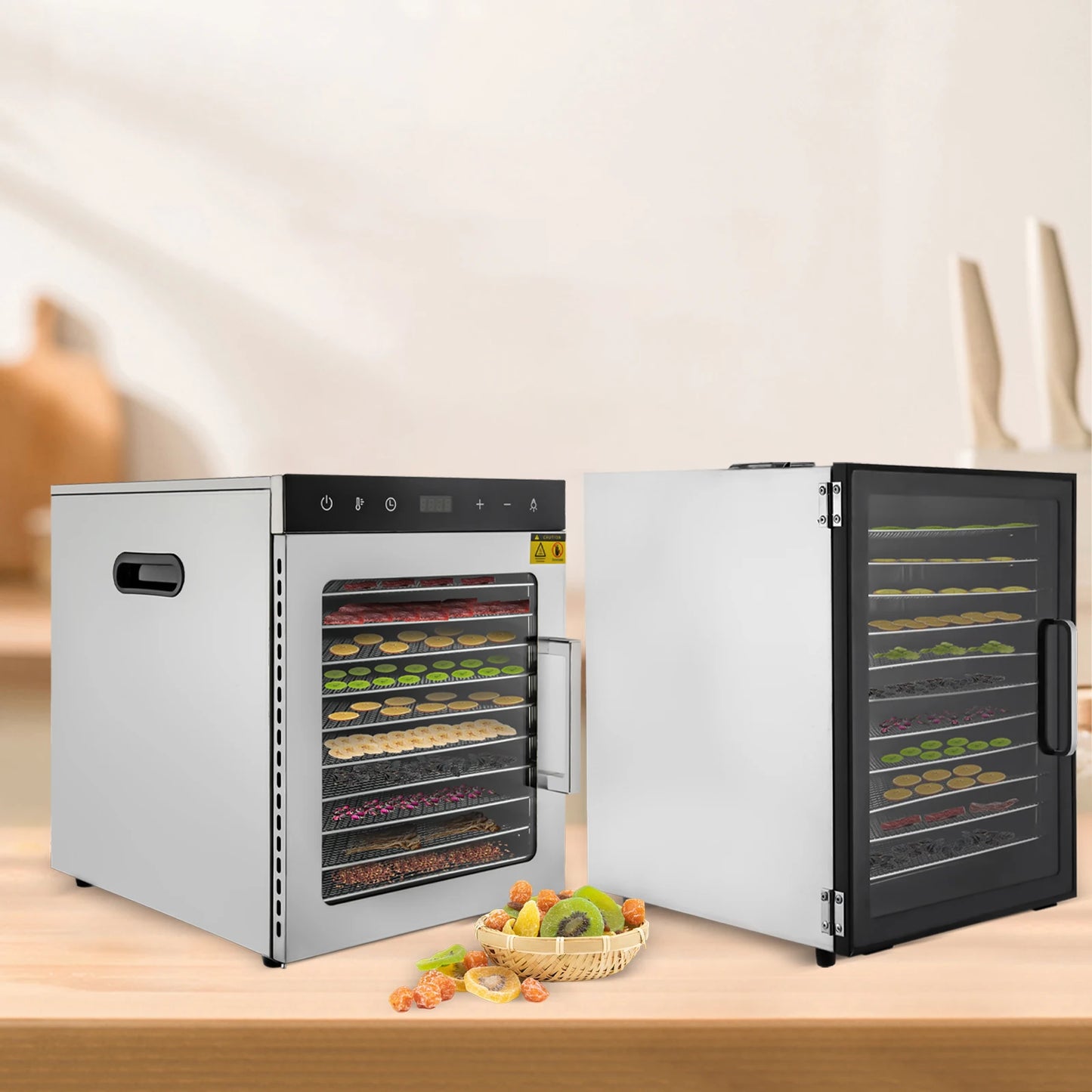 800W Electric Food Dryer Machine with Digital Temperature 10/12 Stainless Steel Trays Dehydrator for Jerky Veggies Fruits