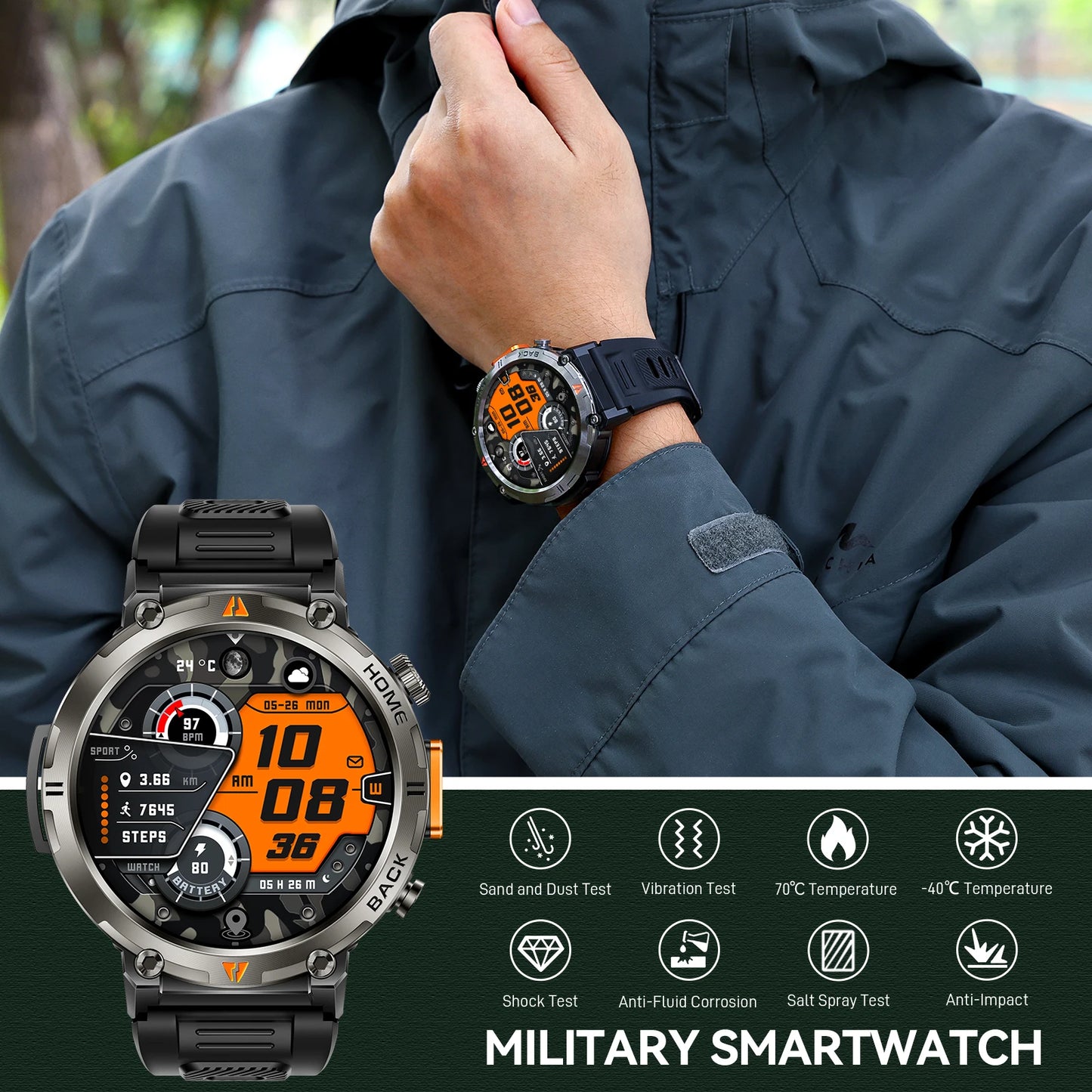 EIGIIS Smartwatch For Men Bluetooth With Heart Rate Monitor