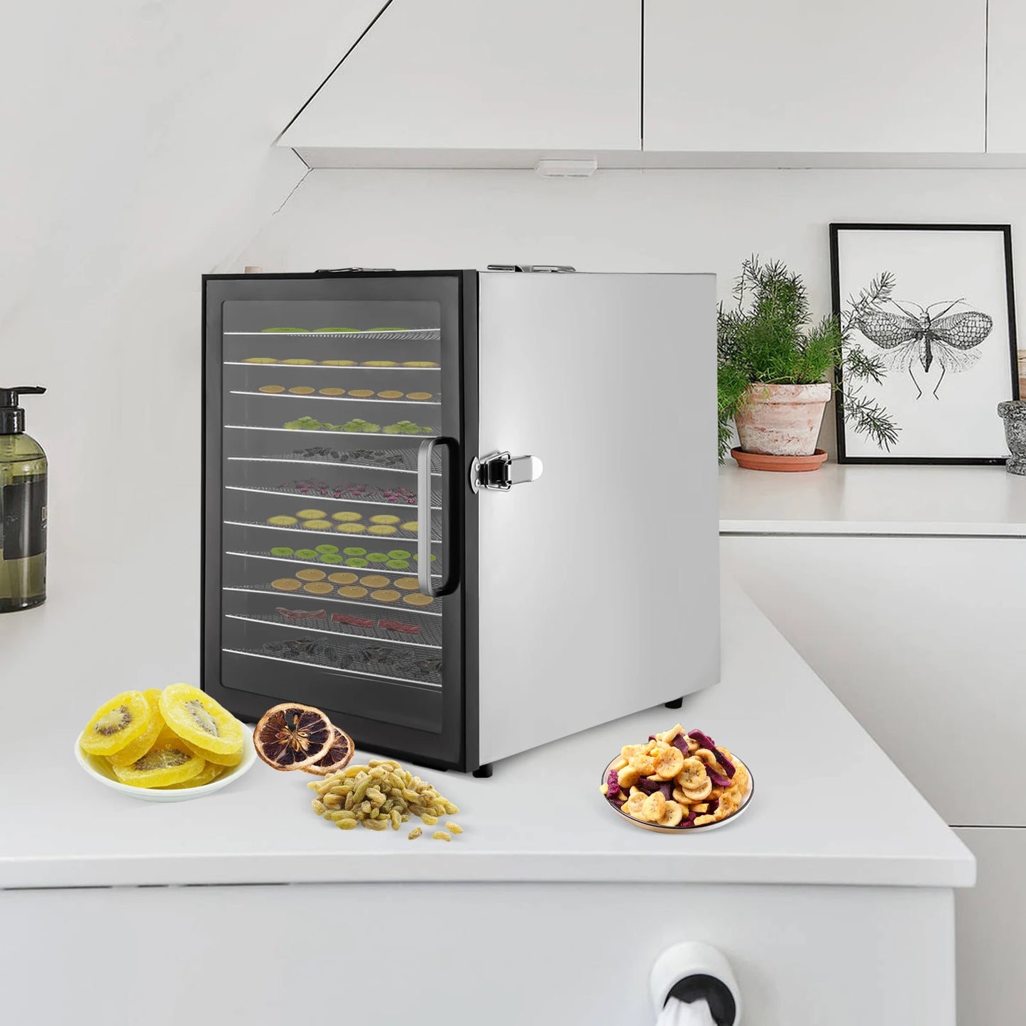 800W Electric Food Dryer Machine with Digital Temperature 10/12 Stainless Steel Trays Dehydrator for Jerky Veggies Fruits