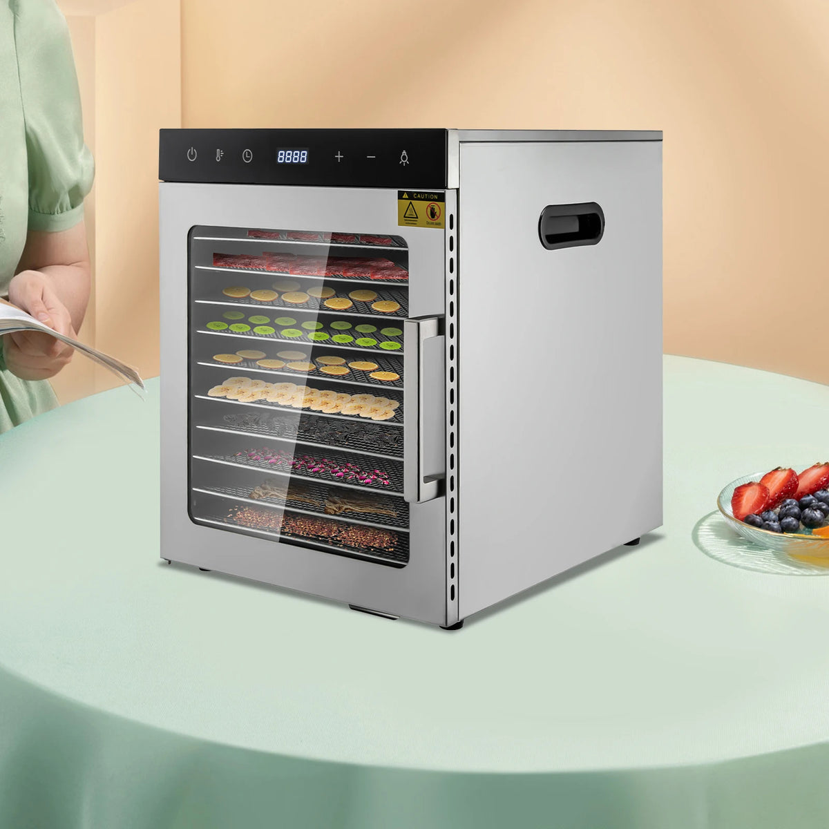 800W Electric Food Dryer Machine with Digital Temperature 10/12 Stainless Steel Trays Dehydrator for Jerky Veggies Fruits