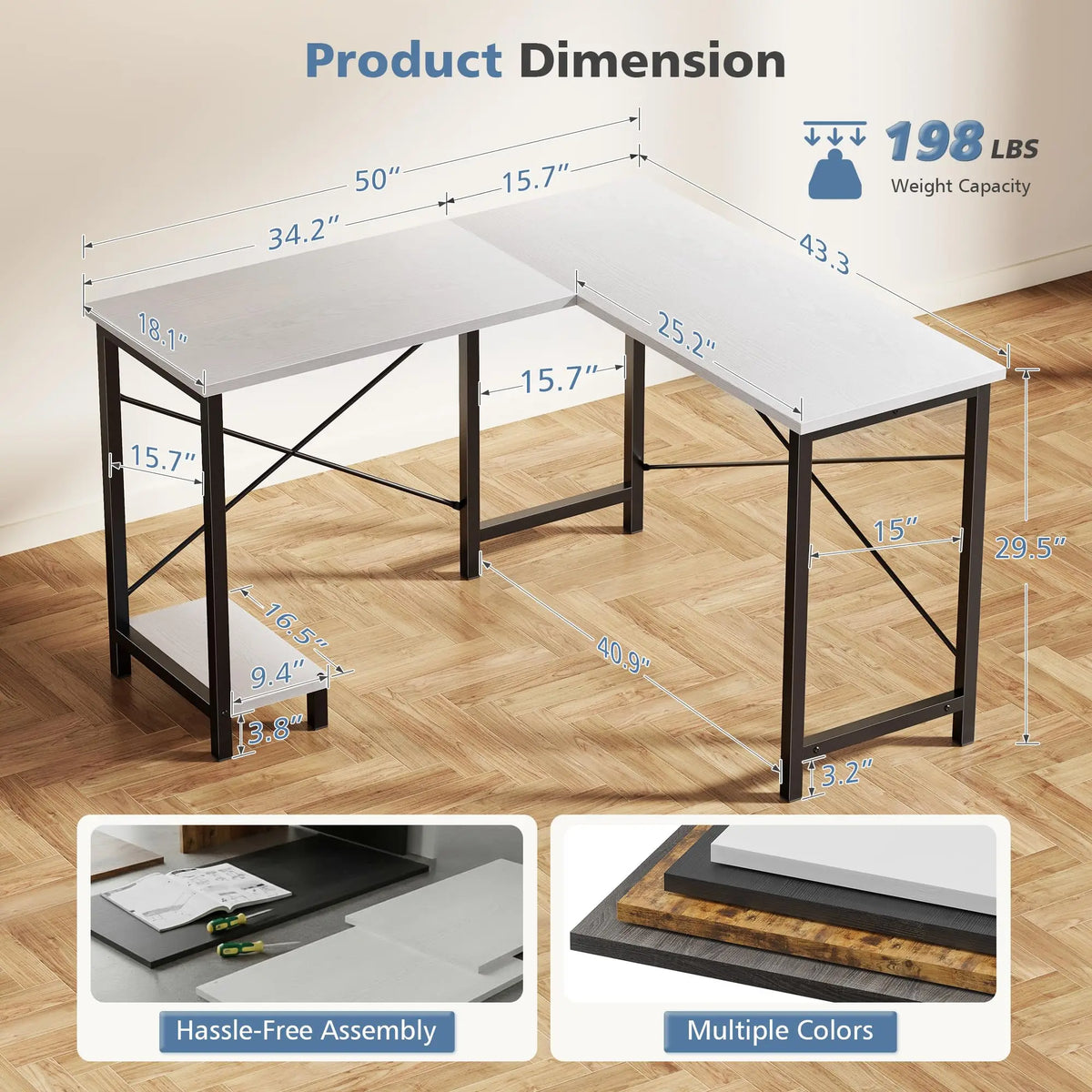 JHK L-Shaped Desk With CPU Shelf For Home Office And Gaming