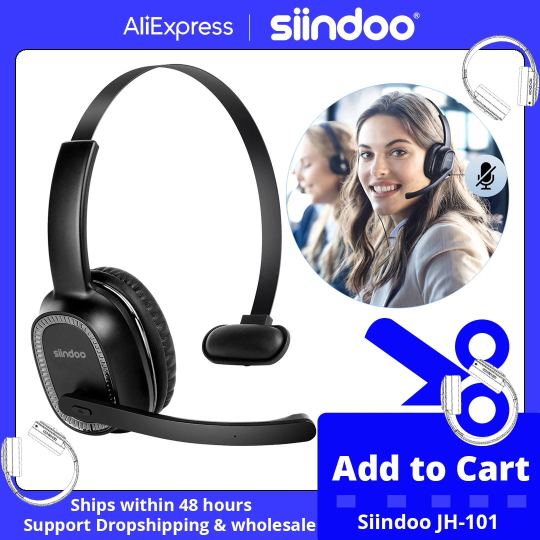 Siindoo JH-101 Wireless Headset with Mic for Office Calls
