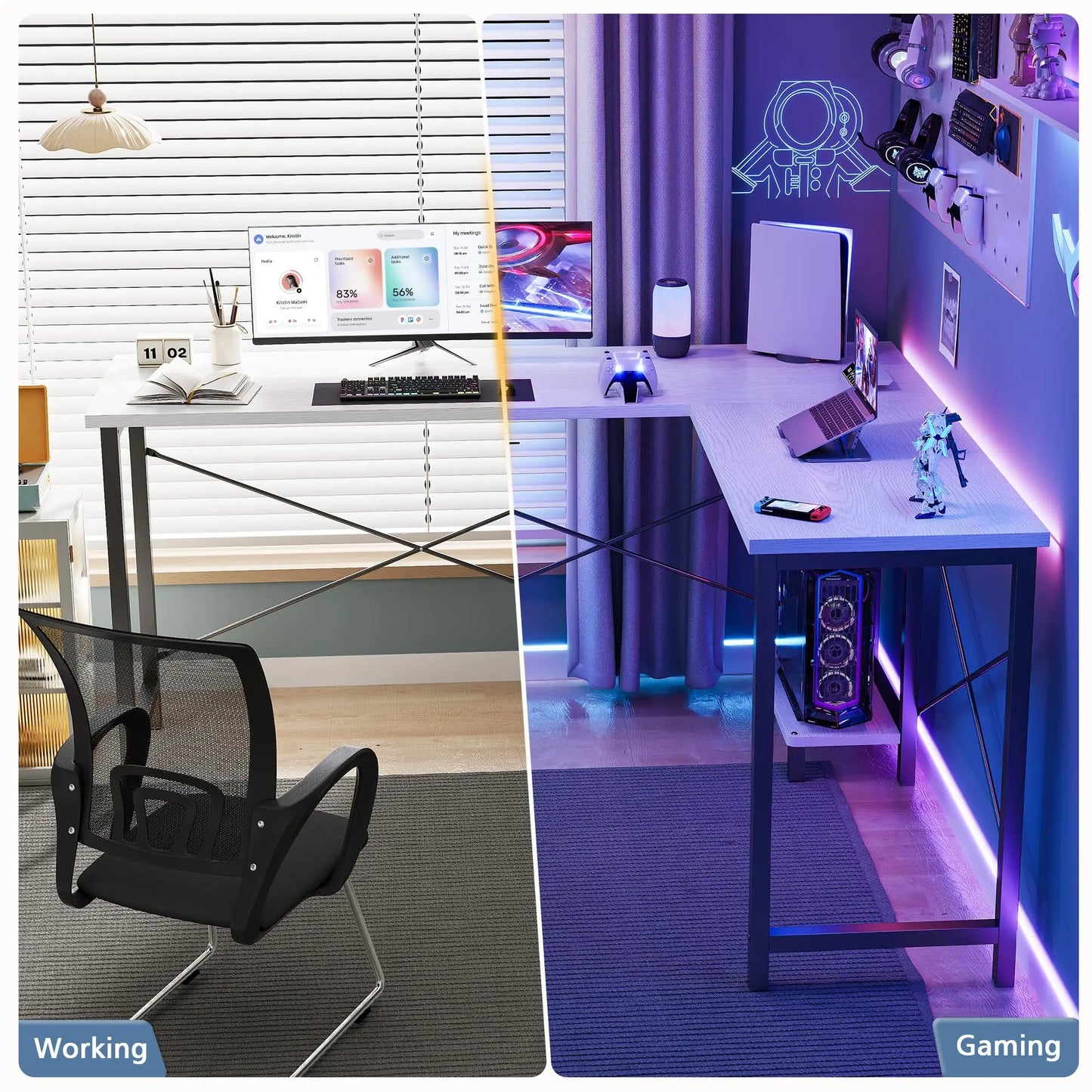 JHK L-Shaped Desk With CPU Shelf For Home Office And Gaming