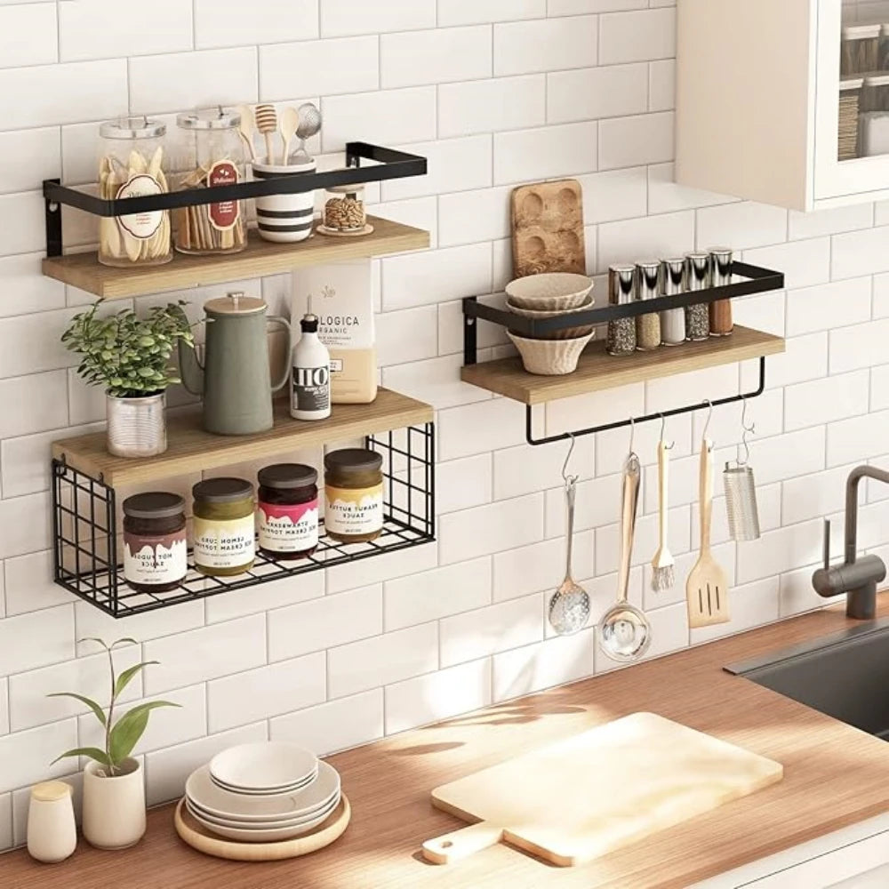Wall Mounted 4-Tier Floating Shelves Over Toilet With Wire Basket
