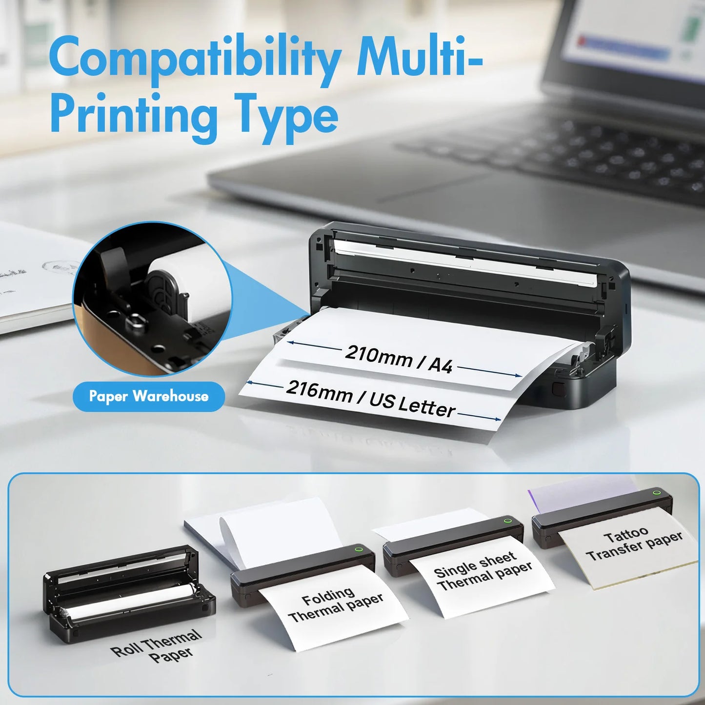 TakeYou Portable Wireless Inkless Thermal Printer For Travel And Office