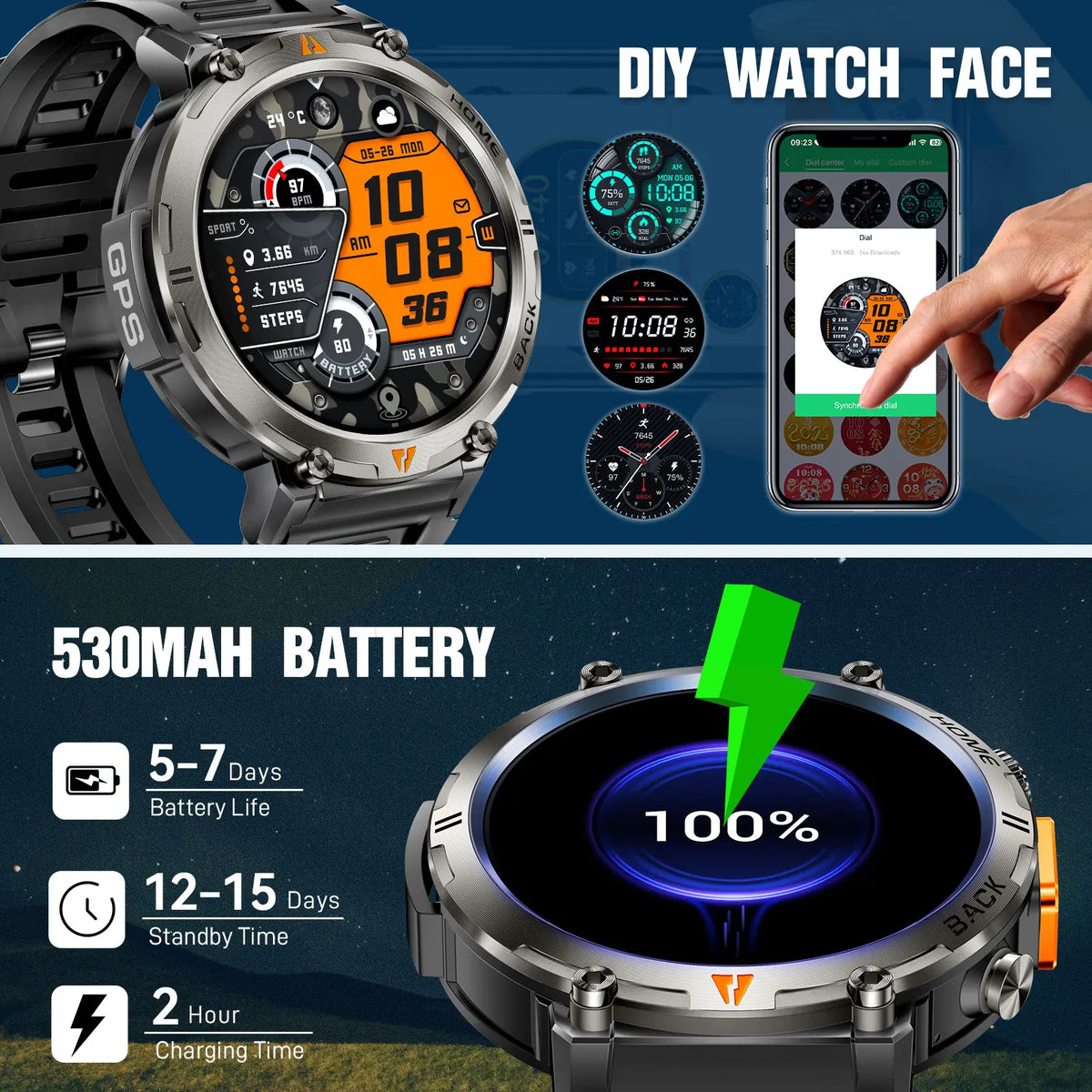 EIGIIS Smartwatch For Men Bluetooth With Heart Rate Monitor