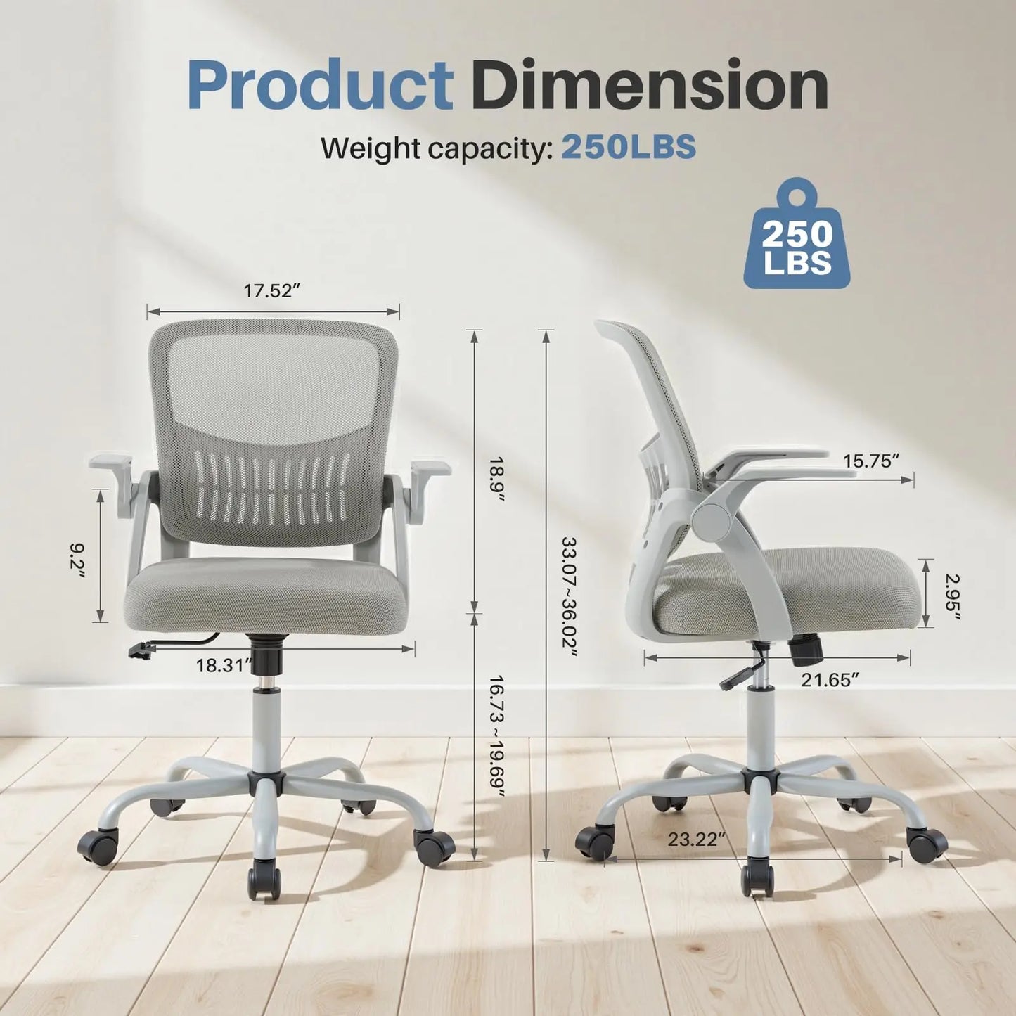 Jhk Ergonomic Mid Back Office Chair With Adjustable Height
