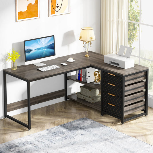 Tribesigns L Shaped Corner Desk With Storage Drawers And Shelves