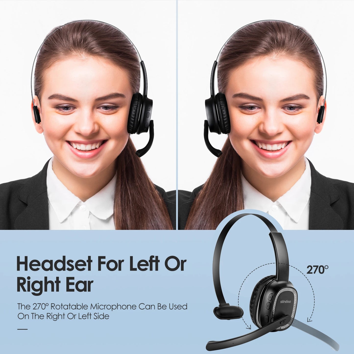 Siindoo JH-101 Wireless Headset with Mic for Office Calls