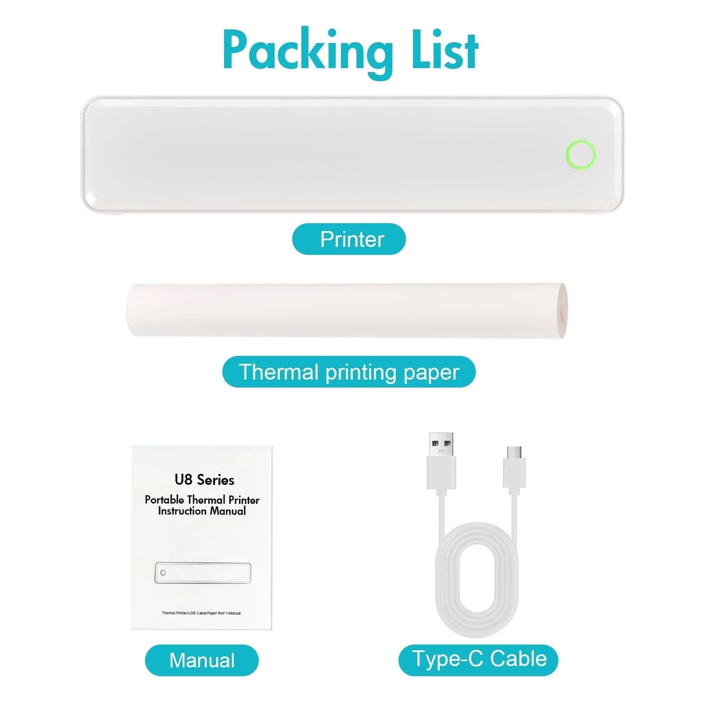 TakeYou Portable Wireless Inkless Thermal Printer For Travel And Office