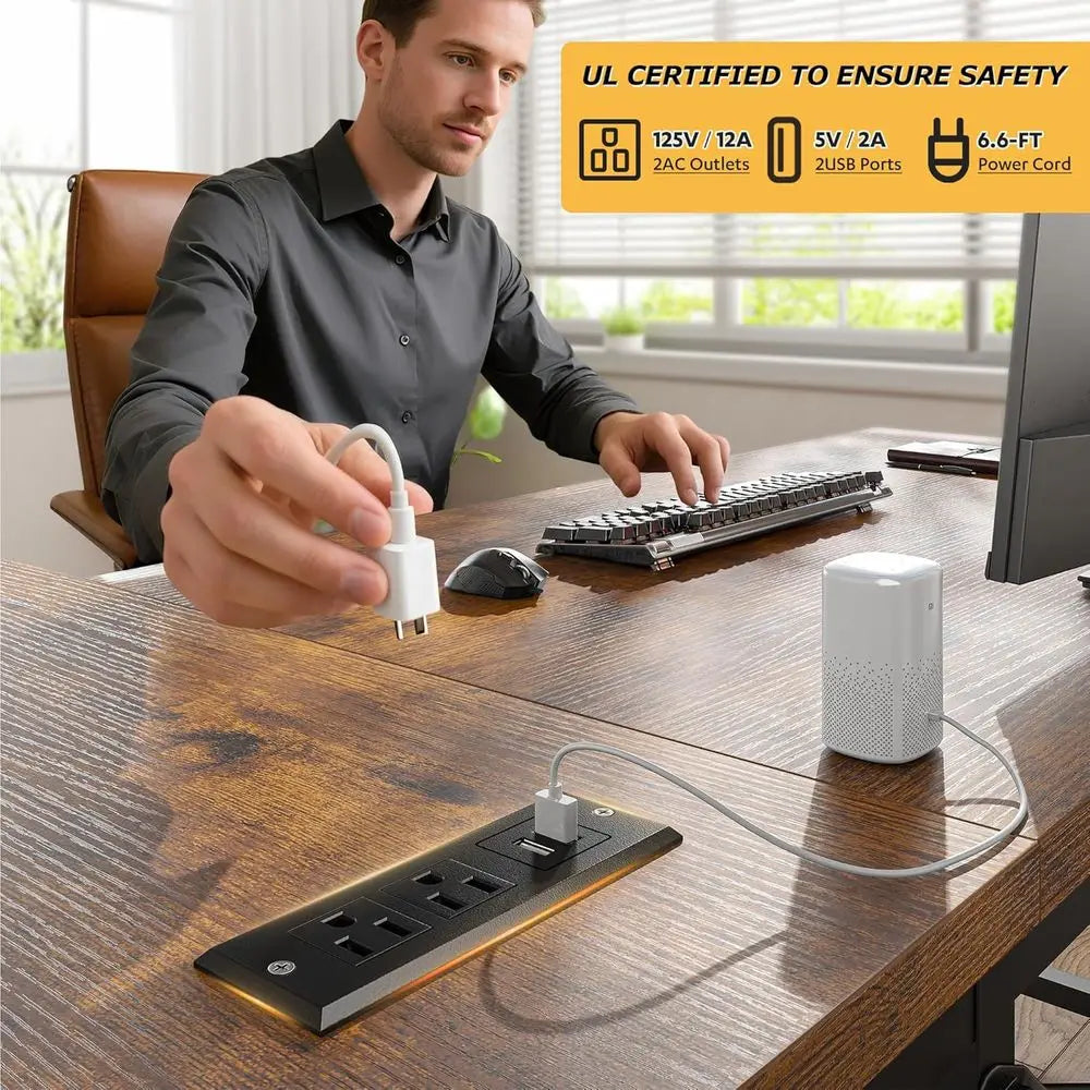 Corner L Shaped Desk With Power Outlets And Reversible Storage