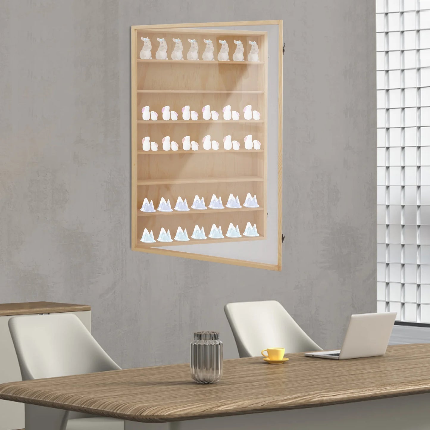 7-Tier Wall-Mounted Wooden Display Cabinet for Model Cars and Figures